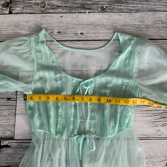 Vintage 1960s Movie Star Mint Chiffon Babydoll Peignoir Robe Short Dressing Gown - Picture 11 of 16